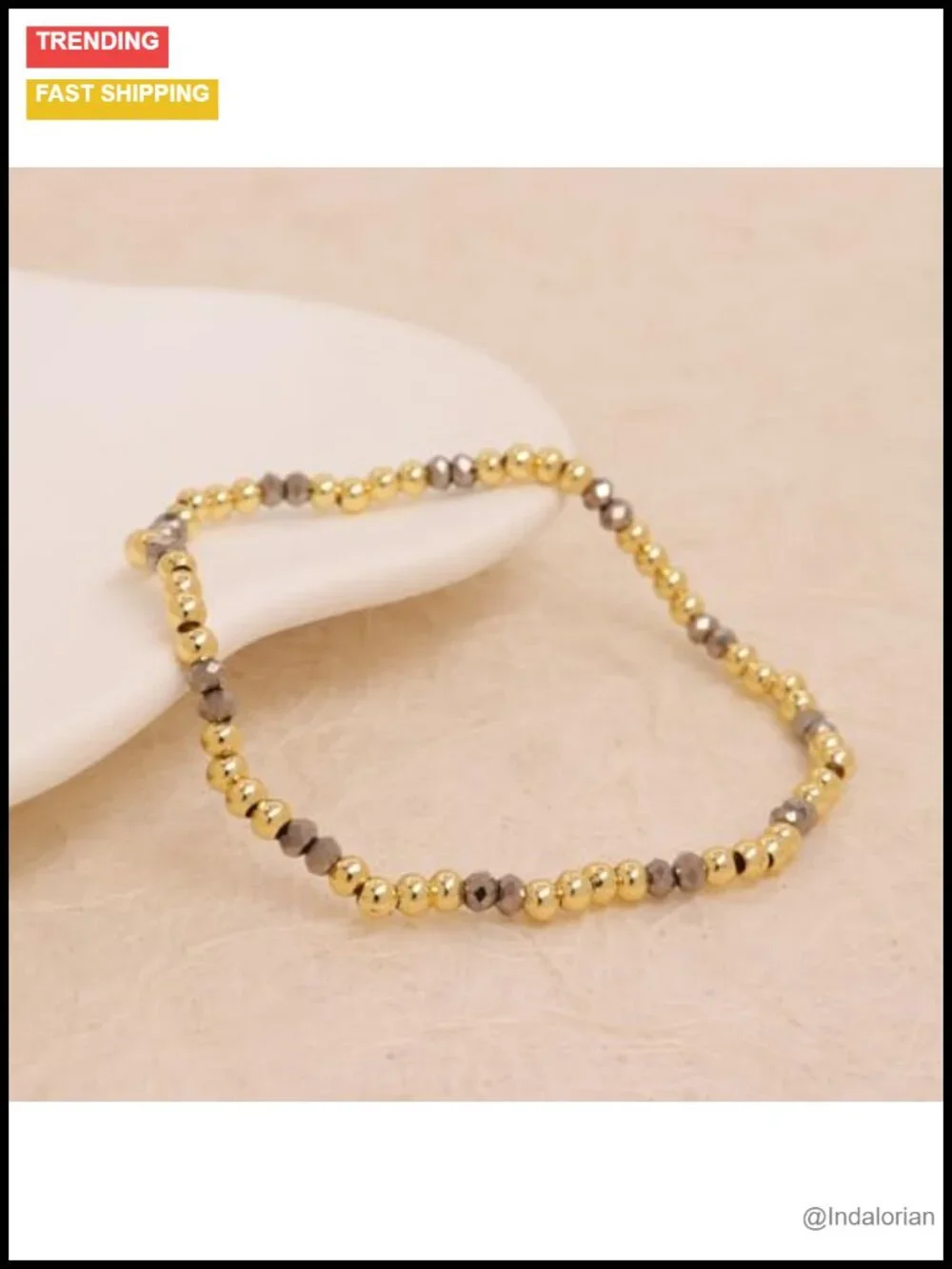 Gold Beaded Stretch Bracelet Stack Set Handmade Boho Party Gift